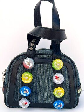 Gorgeous Vintage John Galliano Denim Leather Bottle Cap Bag Y2K MINT Authentic